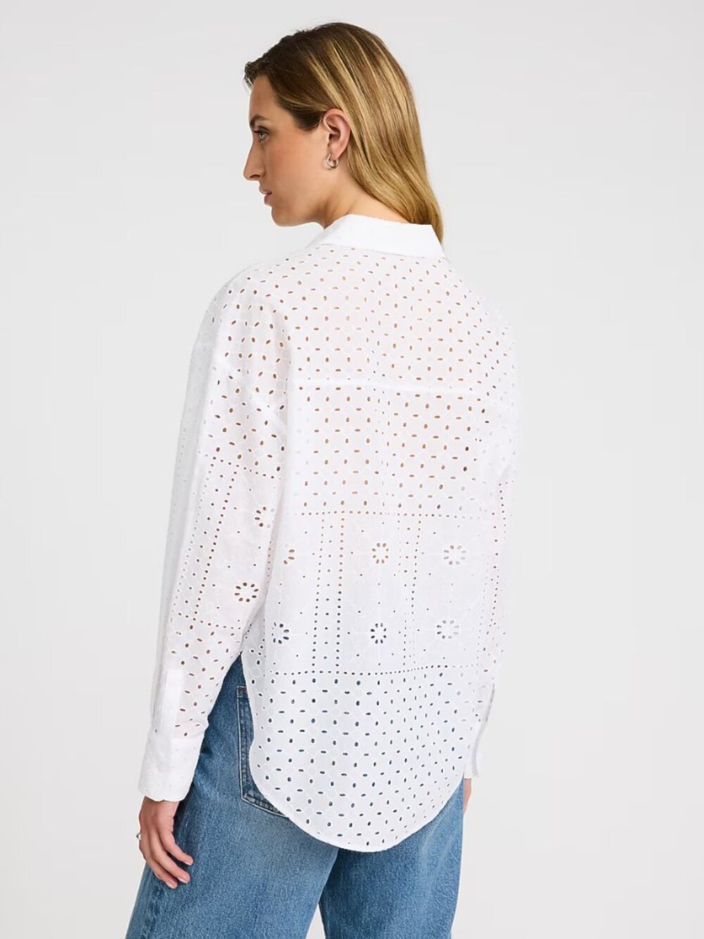 π€ NWT Express White Eyelet Oversized Button Down Shirt XL - Picture 5 of 6